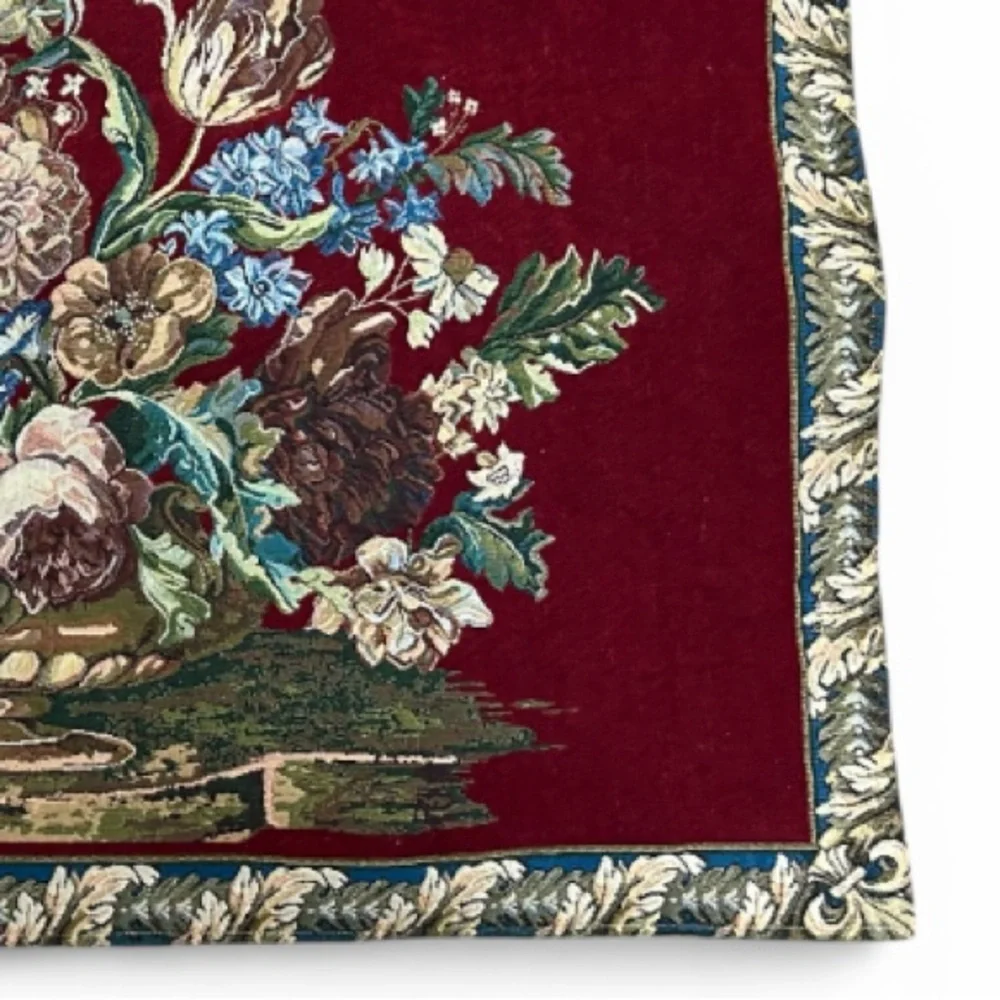 Tapestry Wall Hanging Red Floral Still Life  Chenille 40 x 70 French Country